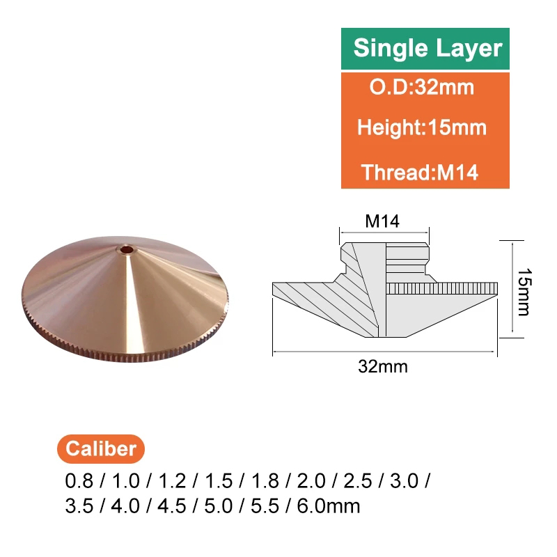 ファイバーレーザー切断ヘッド直径 32 ミリメートルプラス CNC 溶接機ノズル単層および二層直径 0.8-6.0 糸 14 ミリメートル