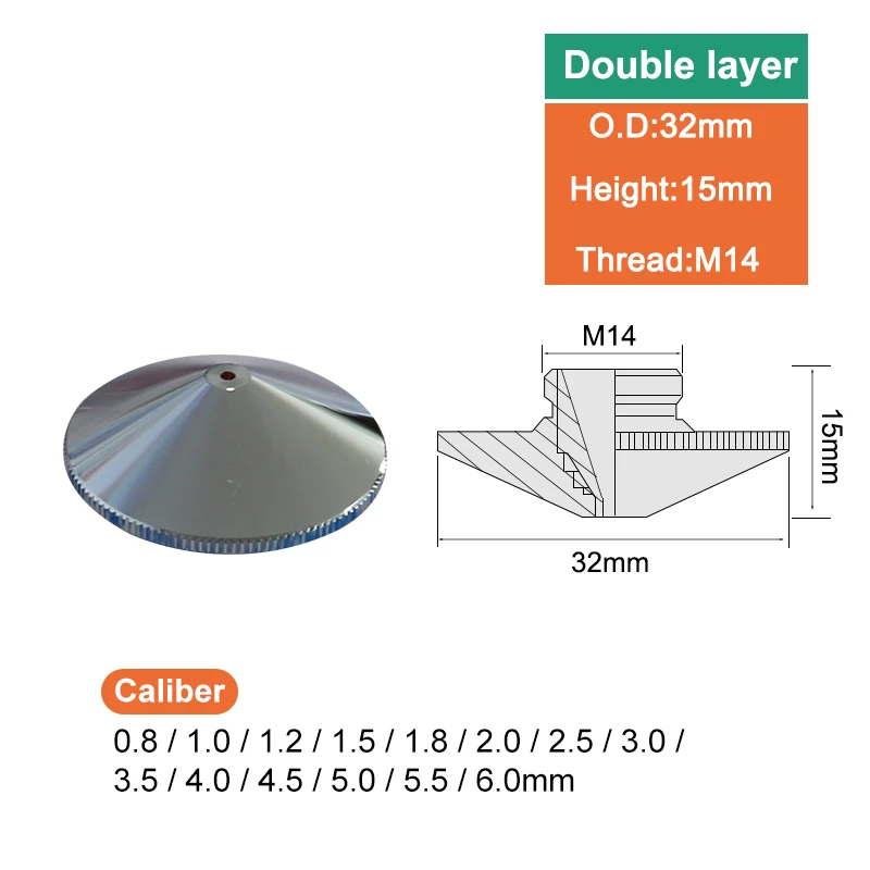 ファイバーレーザー切断ヘッド直径 32 ミリメートルプラス CNC 溶接機ノズル単層および二層直径 0.8-6.0 糸 14 ミリメートル